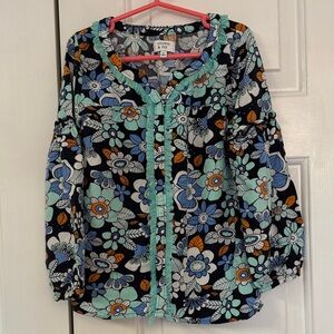 Crown & Ivy Floral Blouse - Blue, Orange, and Green